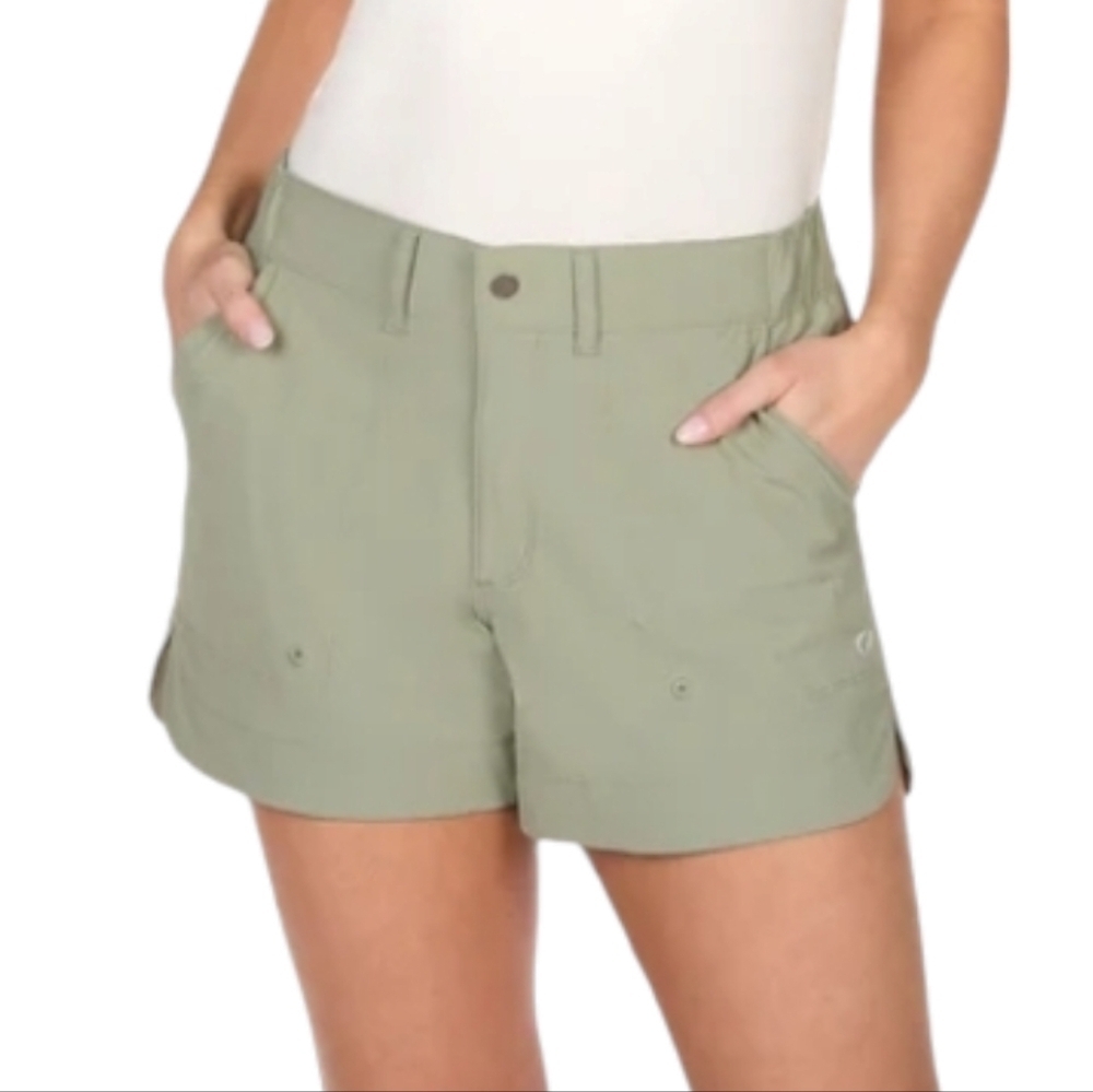The American Ourdoorsman Sage Green Curved Hem 4" High Rise Shorts - Size XL